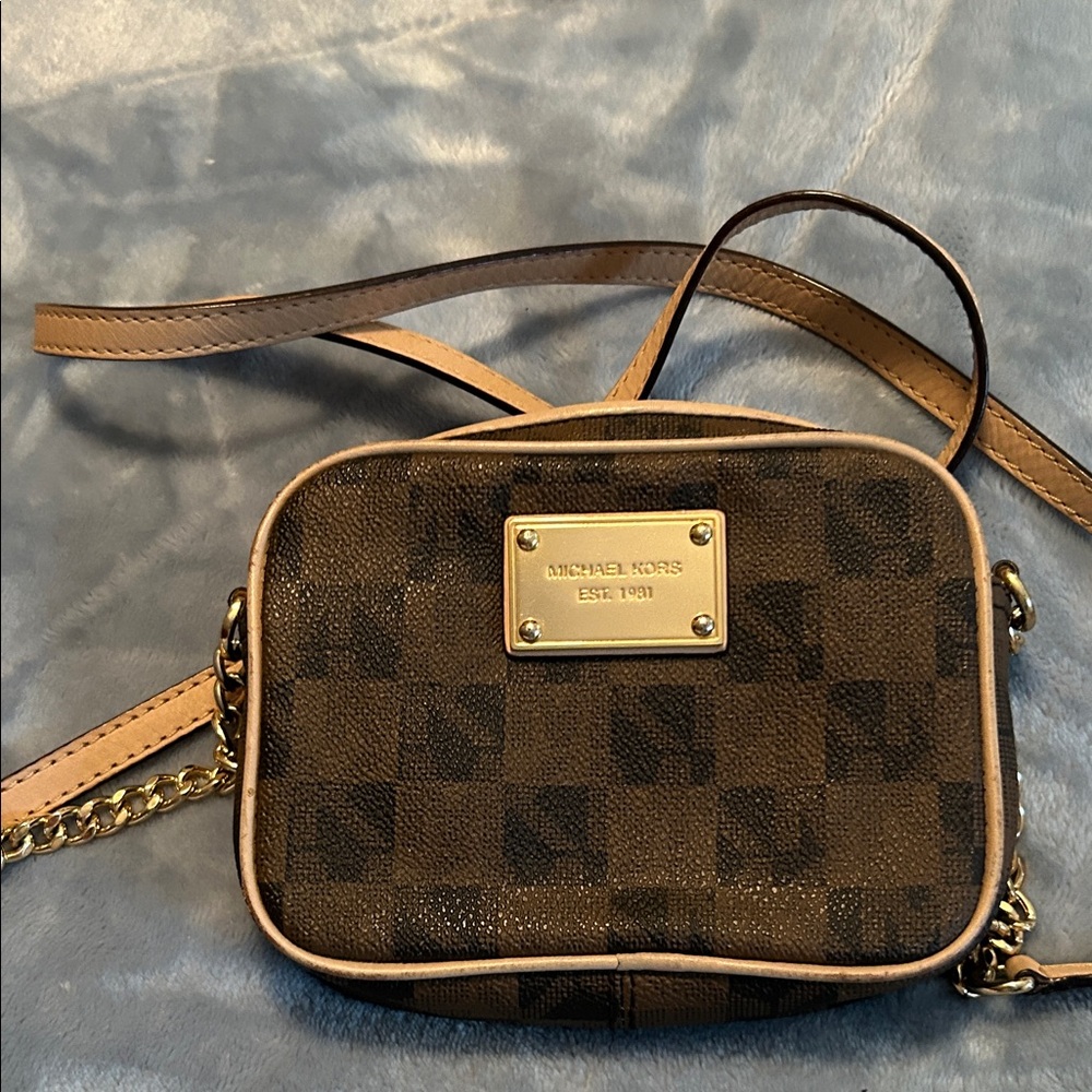 Michael Kors Checkered Brown Crossbody Bag